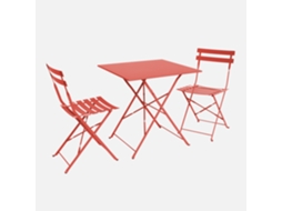 Conjunto De Jardim Com Mesa Bistrô Dobrável Em Aço Com 2 Cadeiras, 70cm, Terracota
