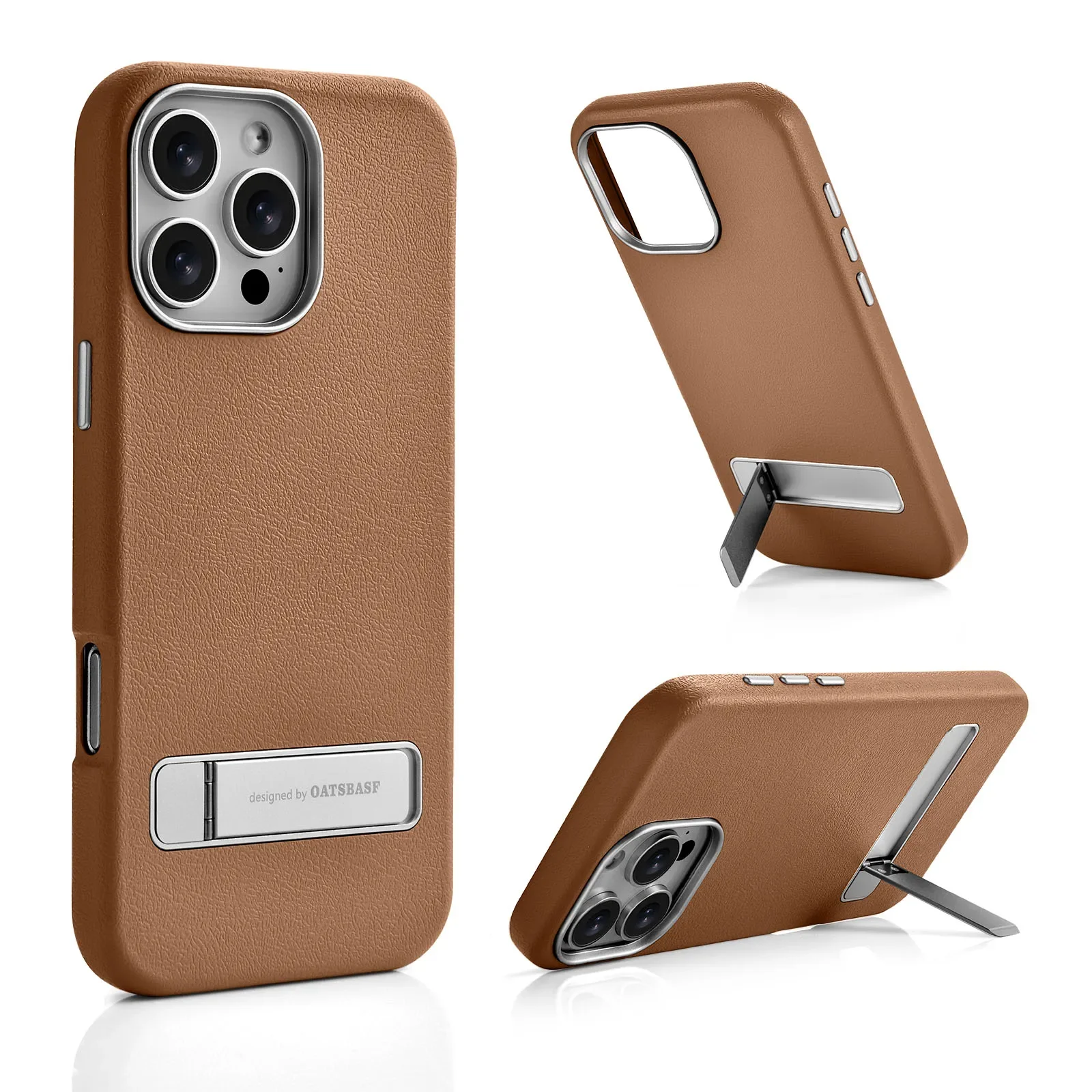 Capa Para Iphone 16 Pro (marrom) Com Carregamento Sem Fio Magsafe E Suporte Ajustável Em Três Níveis.