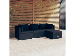 Conjunto Lounge Jardim 4 Peças C/ Almofadões Vime Pe Preto Dkd Home Decor