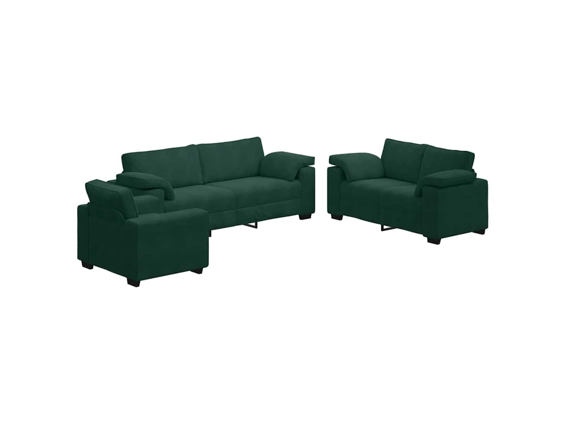 Conjunto de Sofá de 3 Pçs com Almofadas Veludo Verde Escuro MAISON EXCLUSIVE