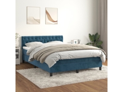Cama Com Molas/colchão 140x200 Cm Veludo Azul-escuro