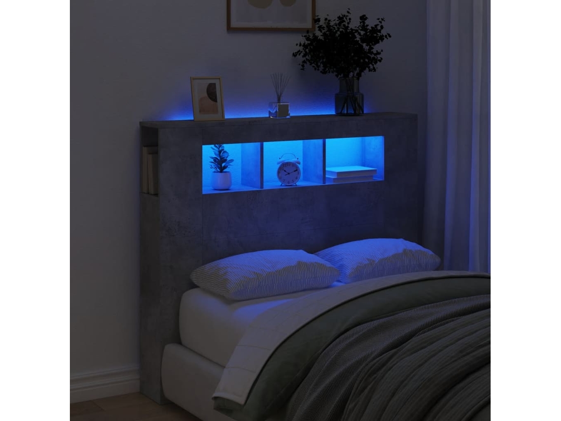 Vidaxl Cabeceira C/ Leds 120x18,5x103,5 Cm Cinzento cimento