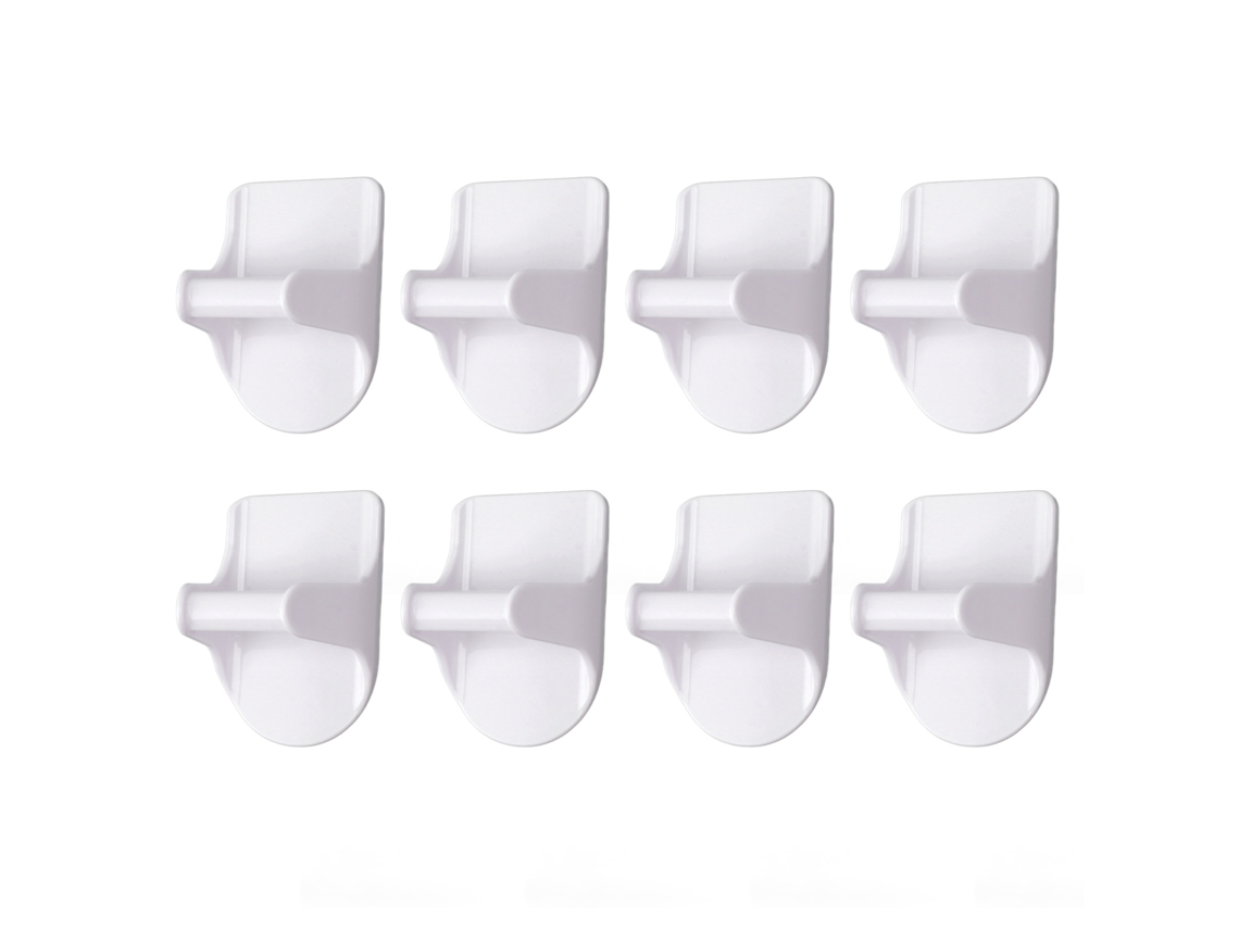Conjunto de 8 suportes para frascos de spray, em ABS, com adesivo forte, otimizam o espaço em armários domésticos.