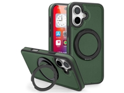 Casa Em Tpu Pele Pu Magnético Com Suporte Para Apple Iphone 16 Plus - Verde Escuro