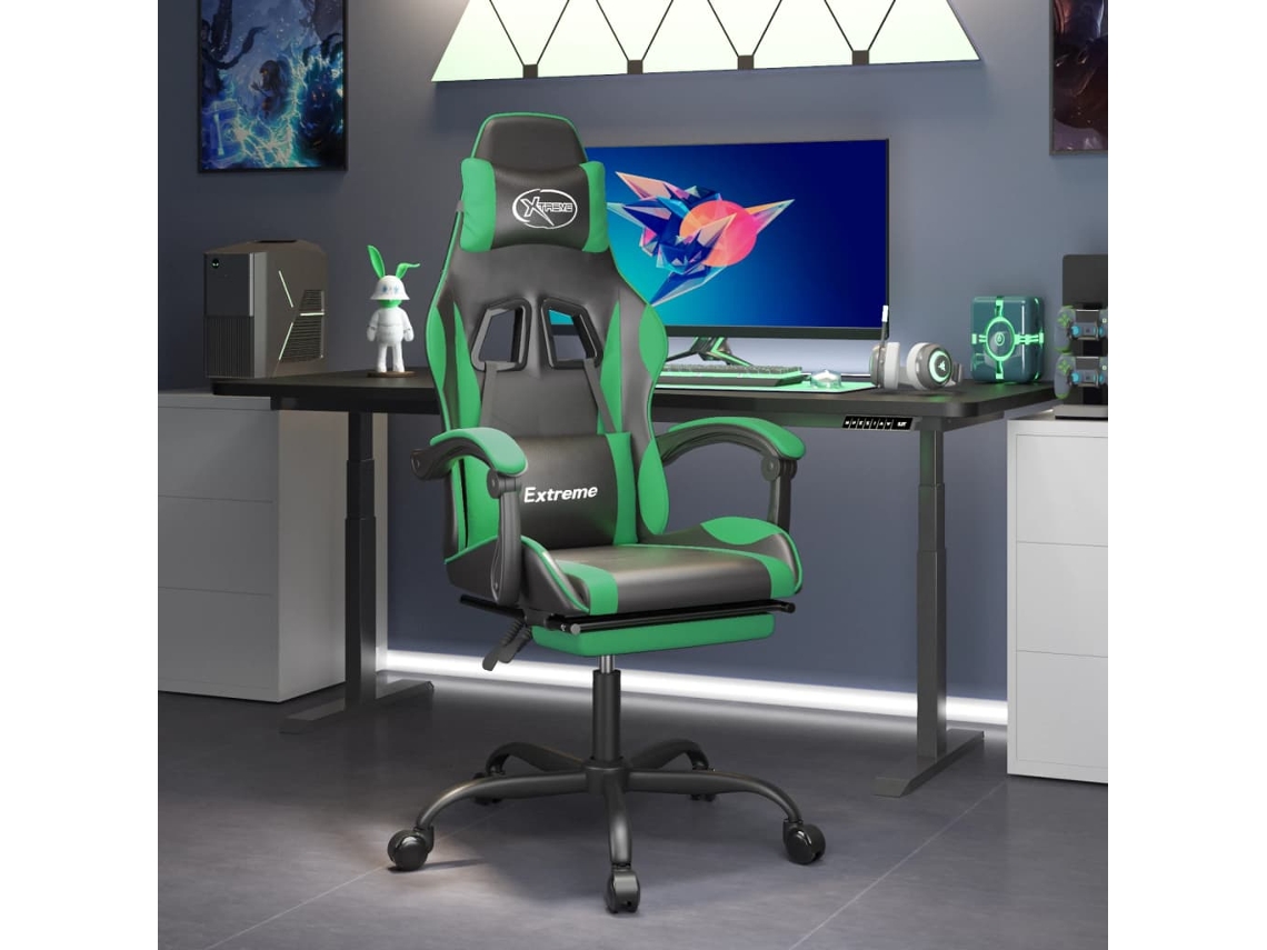 Vidaxl Cadeira Gaming C/ Apoio Pés Couro Artificial Preto E Verde