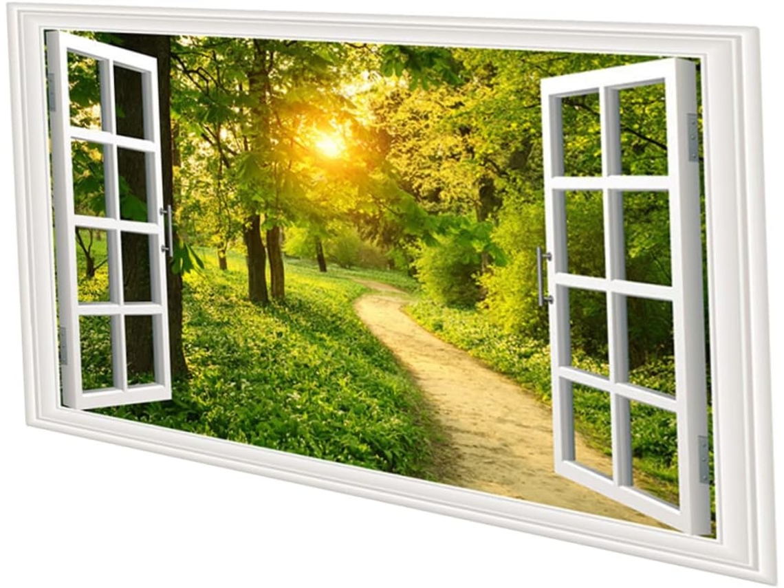 Adesivo De Parede Com Janela Falsa, Adesivo De Parede Com Paisagem Marítima, Decoração Para Sala De Gokoco
