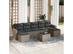 Vidaxl 8 Pcs Conjunto Sofás De Jardim C/ Almofadões Vime Pe Cinzento