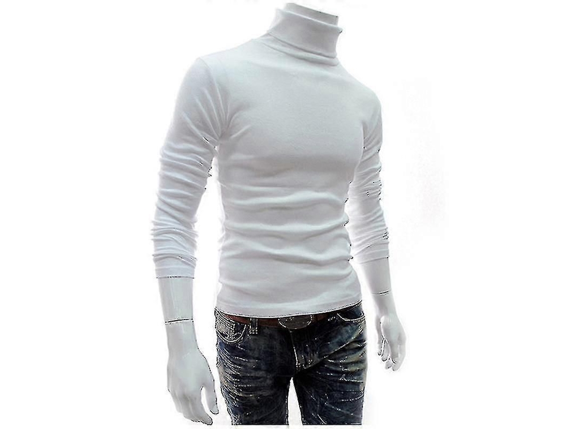 Suéter Masculino De Gola Alta Manga Longa Estilo Casual Tricot De Algodão Misturado Para Outono E Primavera Branco
