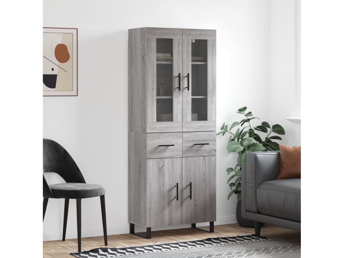 Vidaxl Armário Alto 69,5x34x180 Cm Derivados De Madeira Sonoma Cinza