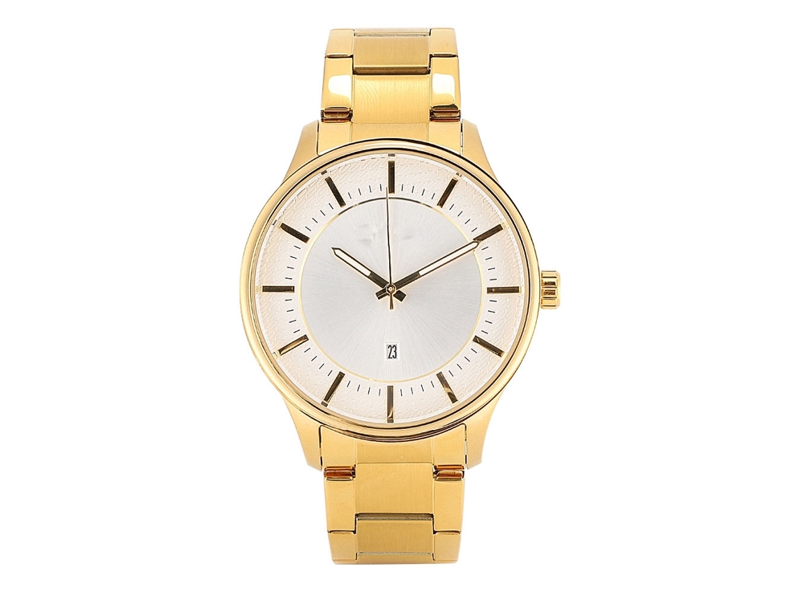 Relógio masculino de quartzo com pulseira de aço, resistente à água, calendário, casual e elegante.
