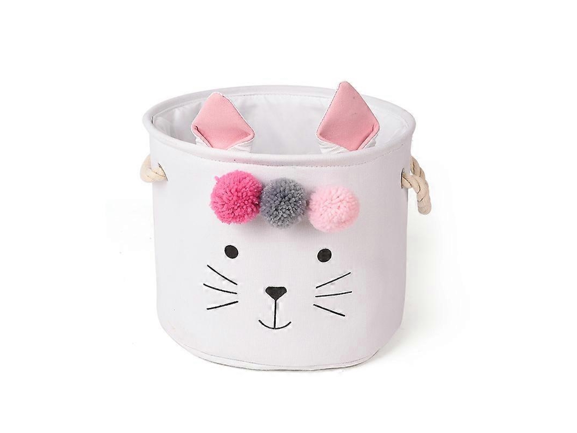 Cesto De Tecido Branco Dobrável Para Guardar Brinquedos, Roupas E Outros Itens. Pequeno E Redondo, Com Cordão E Alça. Olysi Shop