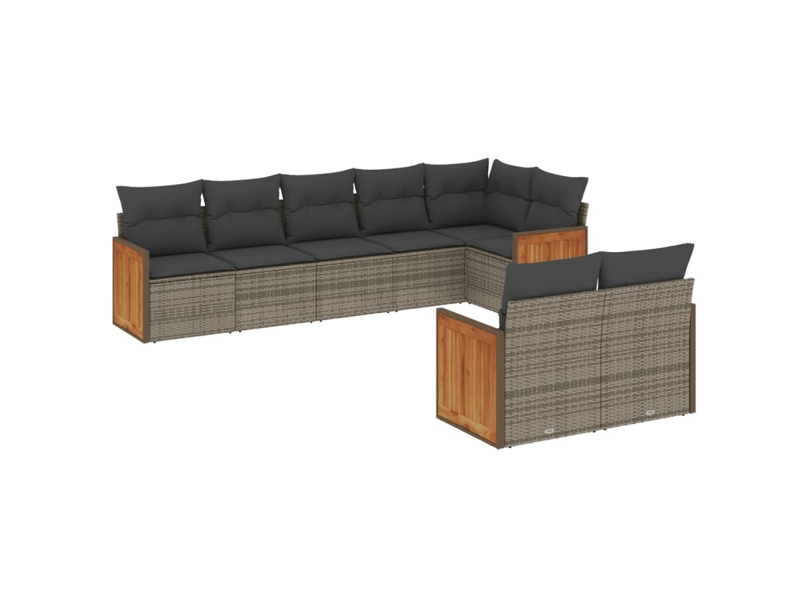 Conjunto de 8 Sofás de Jardim com Almofadões Vime Pe Cinzento MAISON EXCLUSIVE (8 pcs)