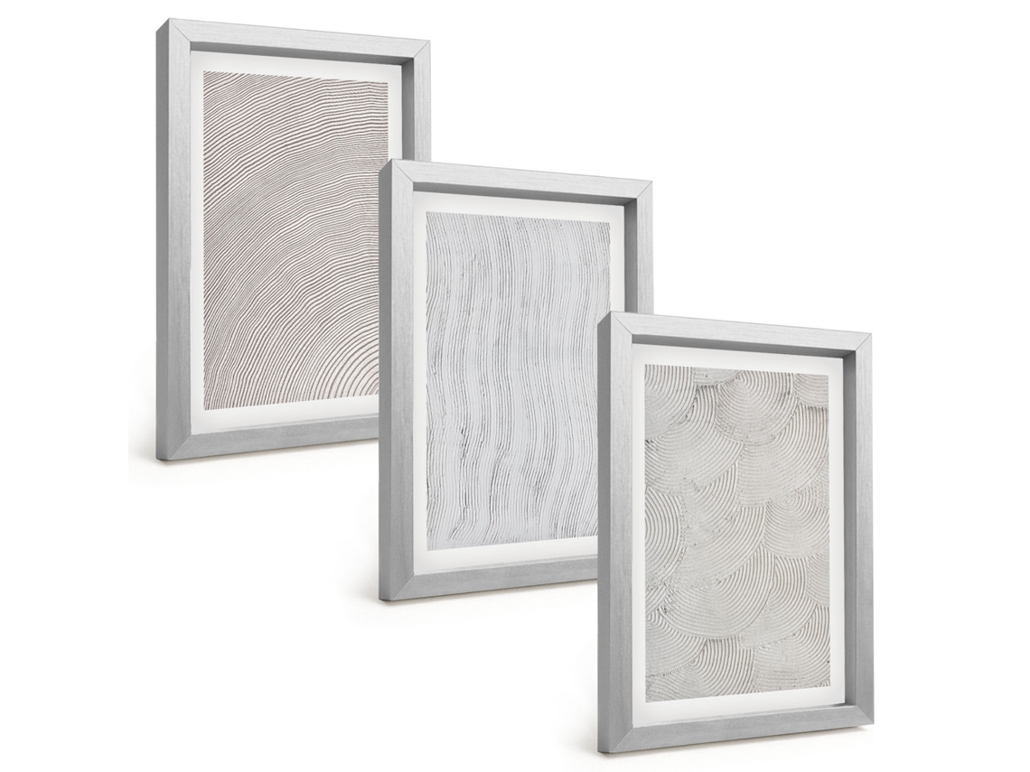 Composição De Quadros Padrões De Areia, Estruturas Geométricas Espelharte (3 Peças 20x30 Cm)