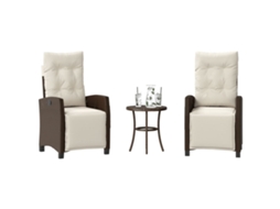 Vidaxl 3 Pcs Conjunto Bistrô com Almofadões Vime Pe Castanho