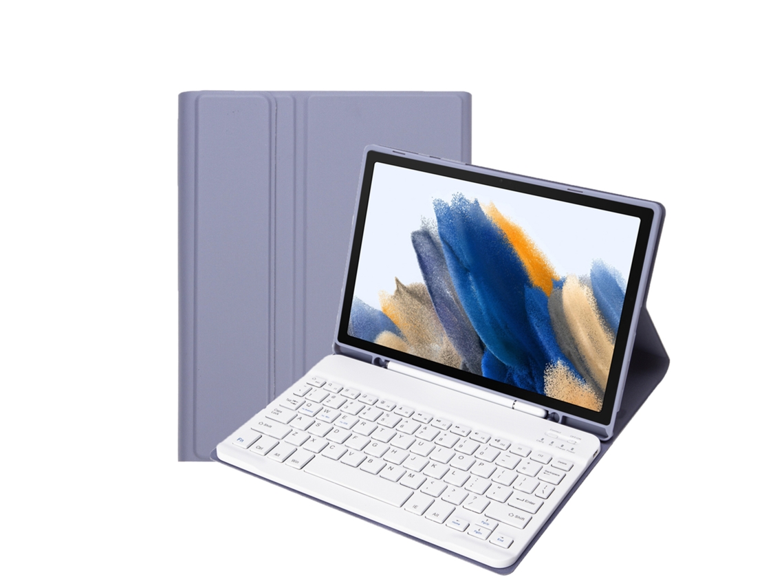 Capa De Teclado Bluetooth Para Samsung Tab S7plus 12.4x800/t97010 Polegadas Tampa Quadrada Com Compartimento Para Caneta ,português, Roxo E Branco