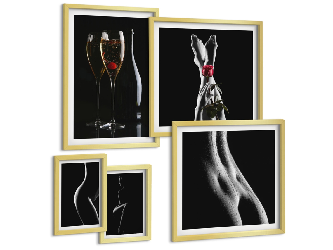 Composição De Quadros Formas Abstratas Em Marrom E Bege Moldura Prateada Quadros Para O Escritório Espelharte (conjunto De 5 Imagens)