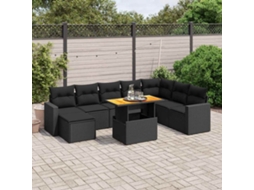 Vidaxl 9 Pcs Conjunto De Sofás P/ Jardim C/ Almofadões Vime Pe Preto