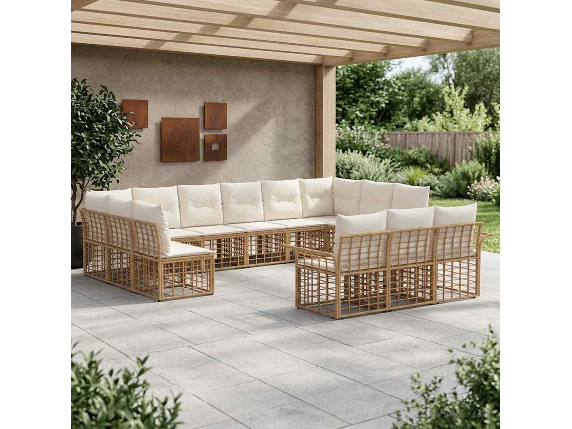 Vidaxl Conjunto De Sofás Para Exterior 13 Pcs Natural E Branco Creme