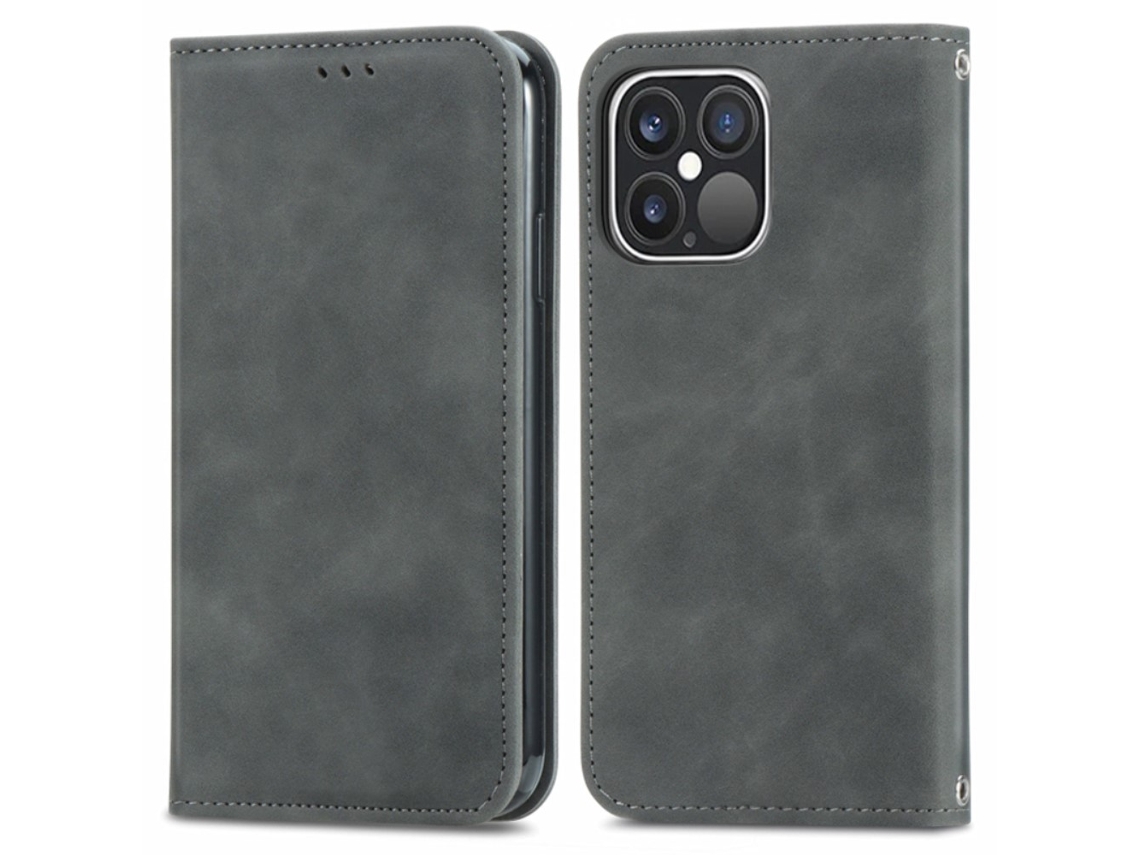Capa Quedas Para Iphone 15 Pele Sintética Com Porta-cartões Cinzento