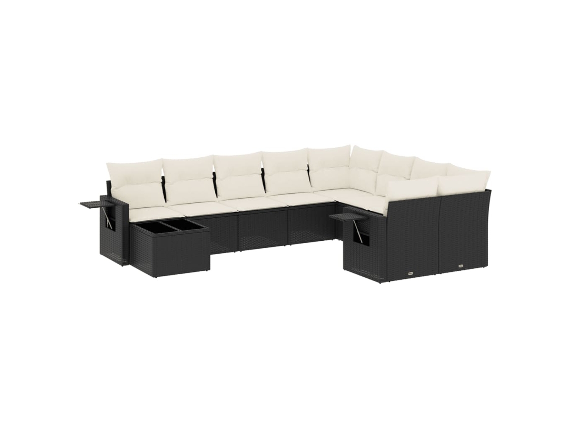 Conjunto de 10 Sofás de Jardim com Almofadões Vime Pe Preto MAISON EXCLUSIVE