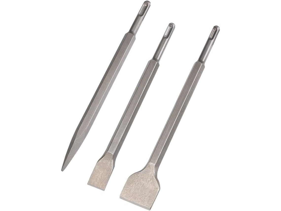 Conjunto de 3 cinzéis, largos, planos e pontiagudos, para furadeiras e martelos leves para blocos de tijolo de concreto