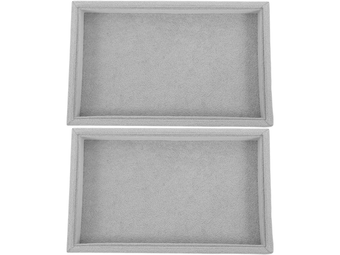 Conjunto De 2 Bandejas Empilháveis De Veludo Para Joias, Elegante Suporte Cinza Gelo Para Anéis E Colares