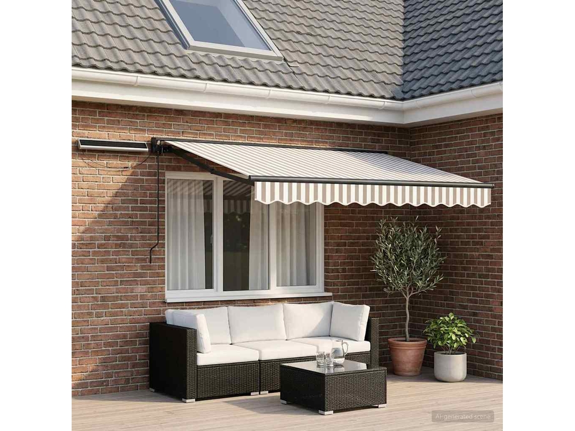 Vidaxl Toldo Retrátil Elétrico Cinza Claro E Branco 3,5 X 2,5 M