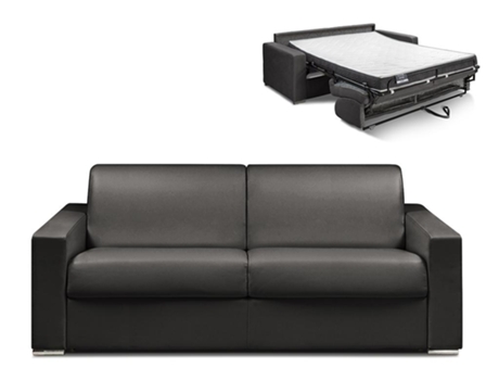 Sofá Cama DUNLOPILLO (214 x 94 x 85 Tamanho Cama: 160 - 179 cm - Pele Sintética - Preto)