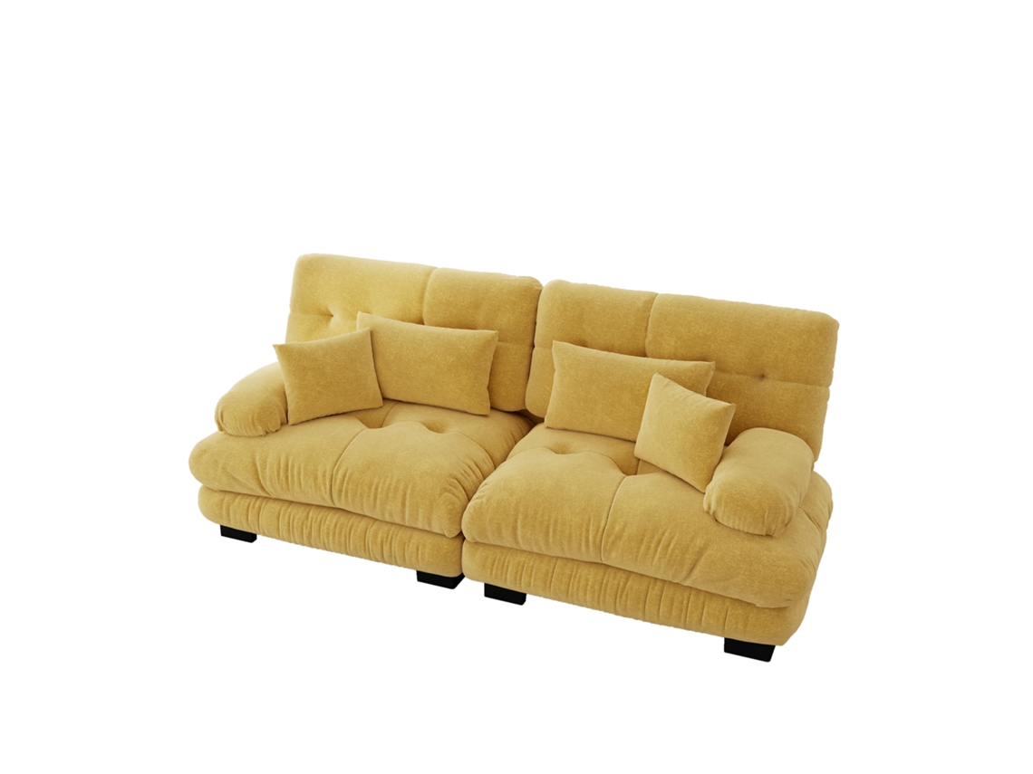 Sofá Ecksofa Chenille Verde com Almofadas, Estrutura de Madeira ORBITRA COMMERCE