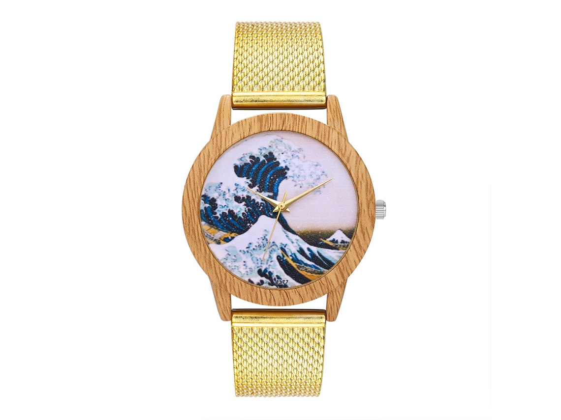 Relógio de quartzo analógico moderno para casa e pulseira casual feminina (ouro)