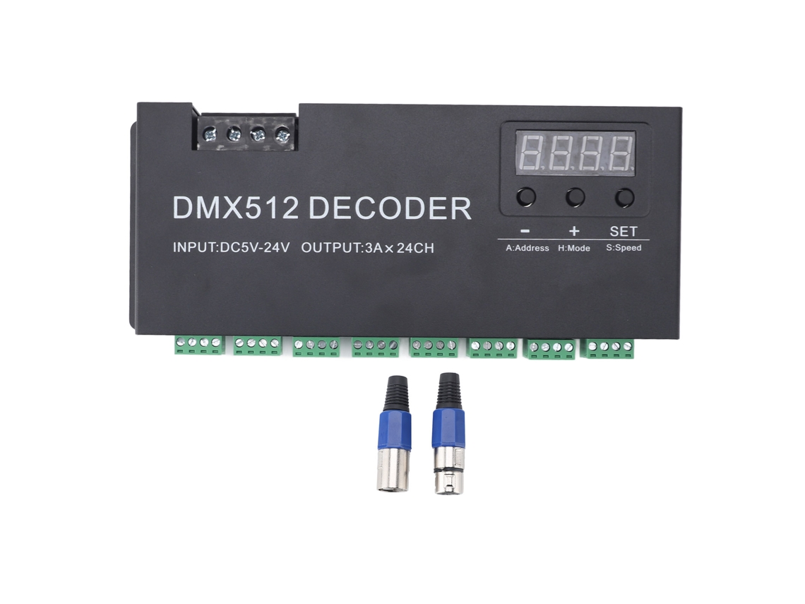 2026 decodificador Dmx de 24 Canales com Tela Digital Controlador de Dimmer para Fitas Led Rgb Dmx512 Dc 5‑24v