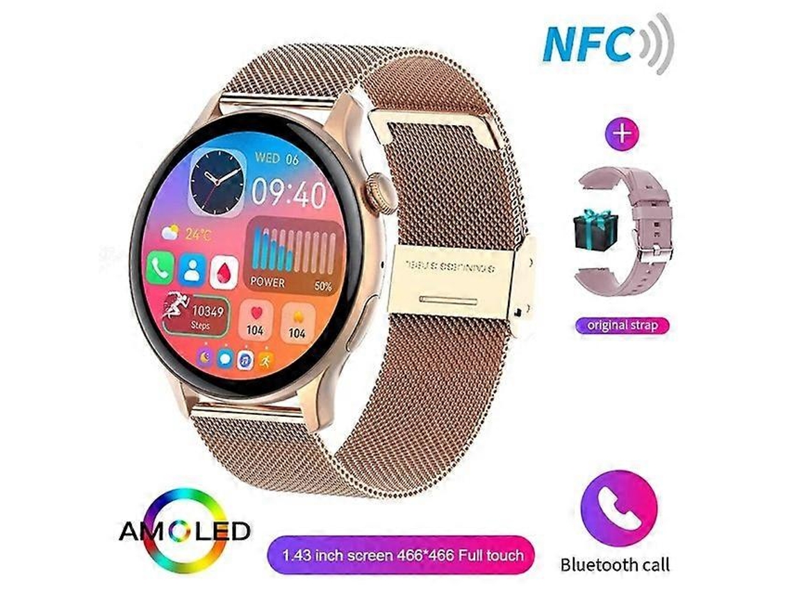 Relógio inteligente adulto com tela HD de 1,43 polegadas, exibição de tempo constante, NFC, chamada Bluetooth, IP68 à prova d'água, relógio esportivo para bicicleta elétrica