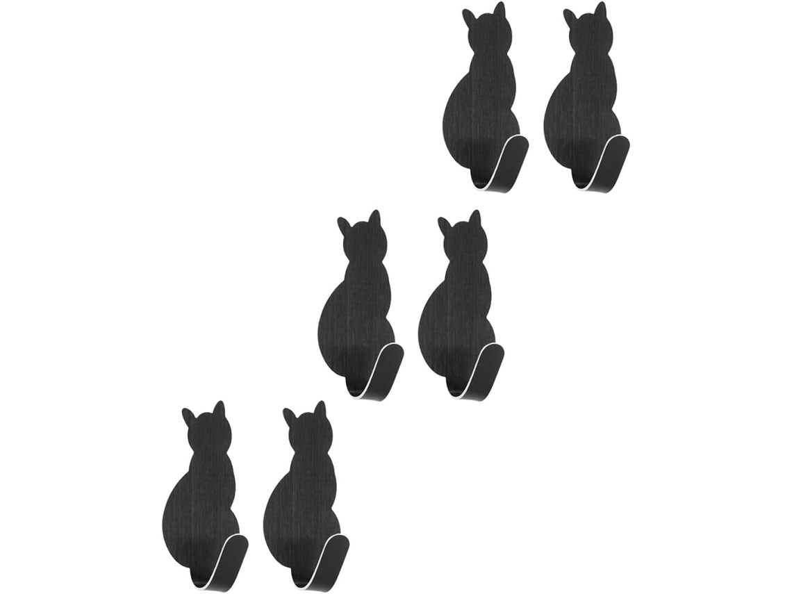 Abaodam Conjunto De 6-ganchos Parede Em Aço Inoxidável Formato Gato Com Adesivo Forte Para Quarto E Cozinha
