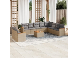 Vidaxl 11 Pcs Conjunto Sofás De Jardim C/ Almofadões Vime Pe Bege