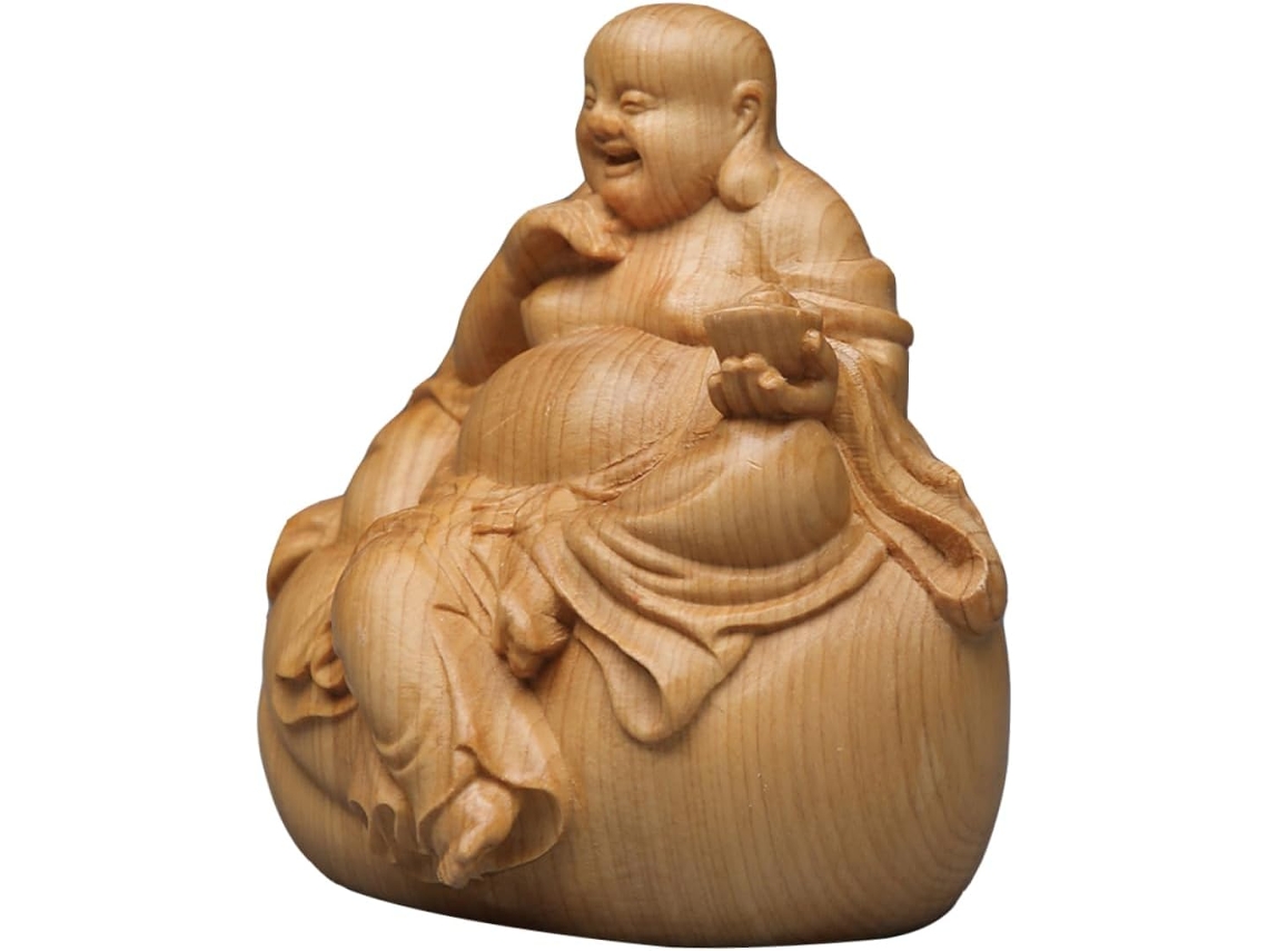 Estatueta De Buda Maitreya Sentado Em Madeira Natural, Ornamento Decorativo, Escultura Decorativa