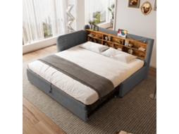 Sofá Cama 90x200cm Com Usb E Type C Prateleiras Cinza