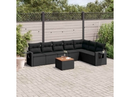 Vidaxl 8 Pcs Conjunto Sofás De Jardim Com Almofadões Vime Pe Preto