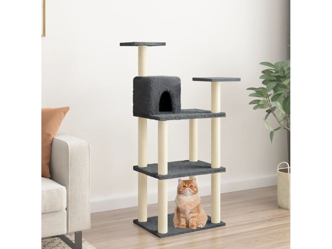 Vidaxl Árvore P/ Gatos Postes Arranhadores Sisal 118,5 Cm Cinza-escuro