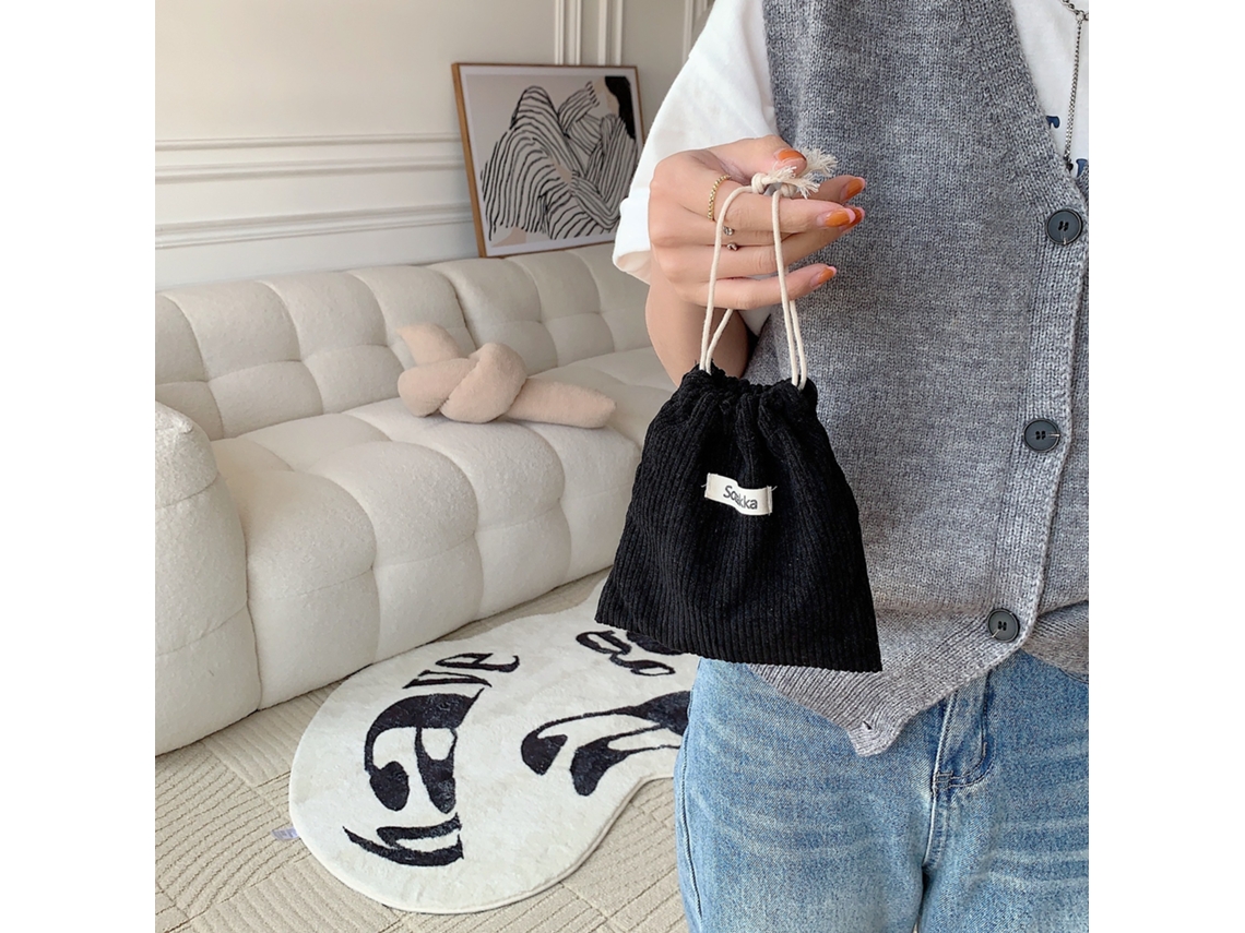 Bolsa De Cosméticos De Veludo Cotelê Da Moda Espaçosa E Portátil Para Mulheres E Meninas, Preta SUNNY SPACES