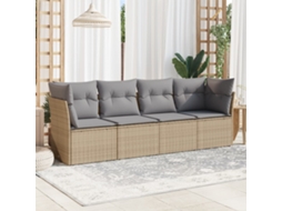 Vidaxl 4 Pcs Conjunto De Sofás Para Jardim C/ Almofadões Vime Pe Bege