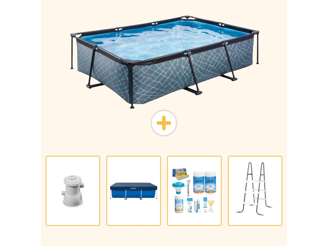 Piscina Exit Retangular Efeito Pedra 300x200x65 Cm com 5 peças EXIT TOYS