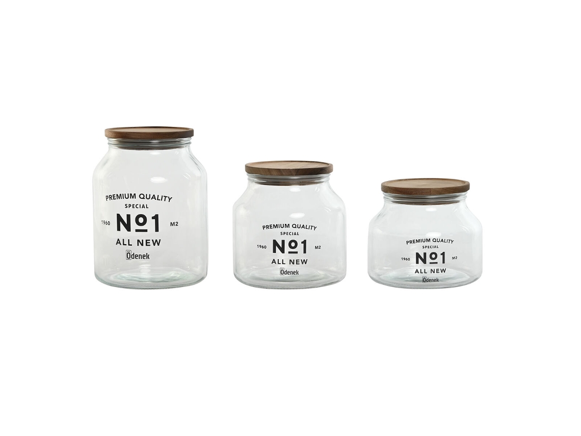 Conjunto de 3 potes de cristal natural Home Esprit Acácia 1,5 L 2 L 3 L 16 x 16 x 21 cm