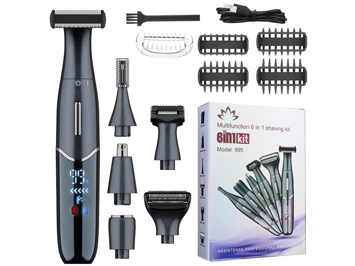 Lurelia Depilador Elétrico 995 Preto, Kit 6 Em 1, Usb, Lavável, Aço Inoxidável, Corpo Inteiro