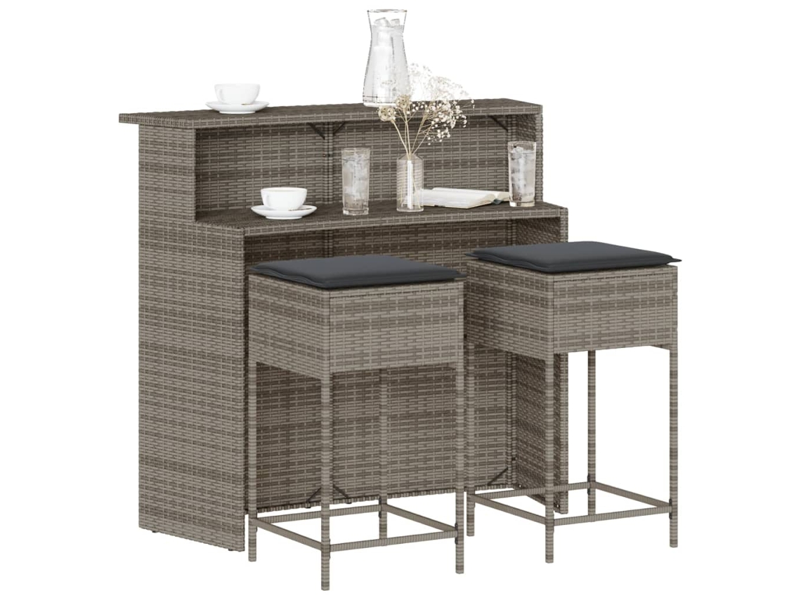 Conjunto de Móveis de Jardim HARLANV1 com bar, vime, vidro e cinzento