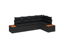 Conjunto 5 Sofá De Jardim Vidaxl Preto Vime Pe (264 X 154 X 85 Cm)