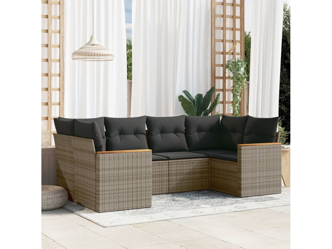 Pcs Conjunto Sofás De Jardim Com Almofadões Vime Cinza Dkd Home Decor