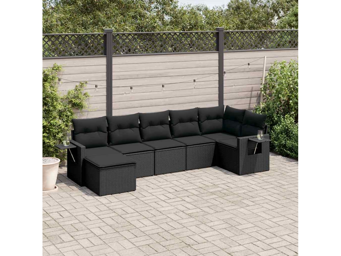 Vidaxl 7 Pcs Conjunto De Sofás P/ Jardim C/ Almofadões Vime Pe Preto