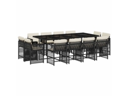 Conjunto de 13 Jantar para Jardim com Almofadões Vime Pe Preto MAISON EXCLUSIVE