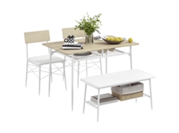 Conjunto mesa jantar 4 peças, cadeiras e banco estofado, carvalho VELTRIX