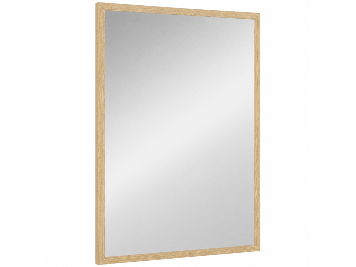 Espelho De Parede Retangular Com Ganchos, Espelho De Parede Em Vidro E Mdf, 50x70 Cm, Cor Madeira